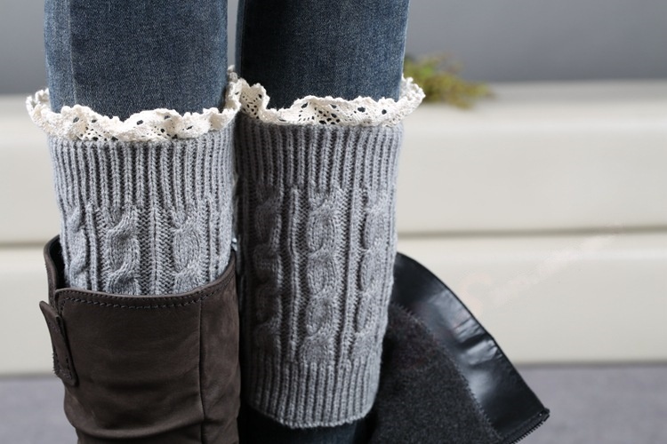 Womens Lace Trim Knit Boot Cuffs Crochet Thermal Short Leg Warmer Boot Toppers